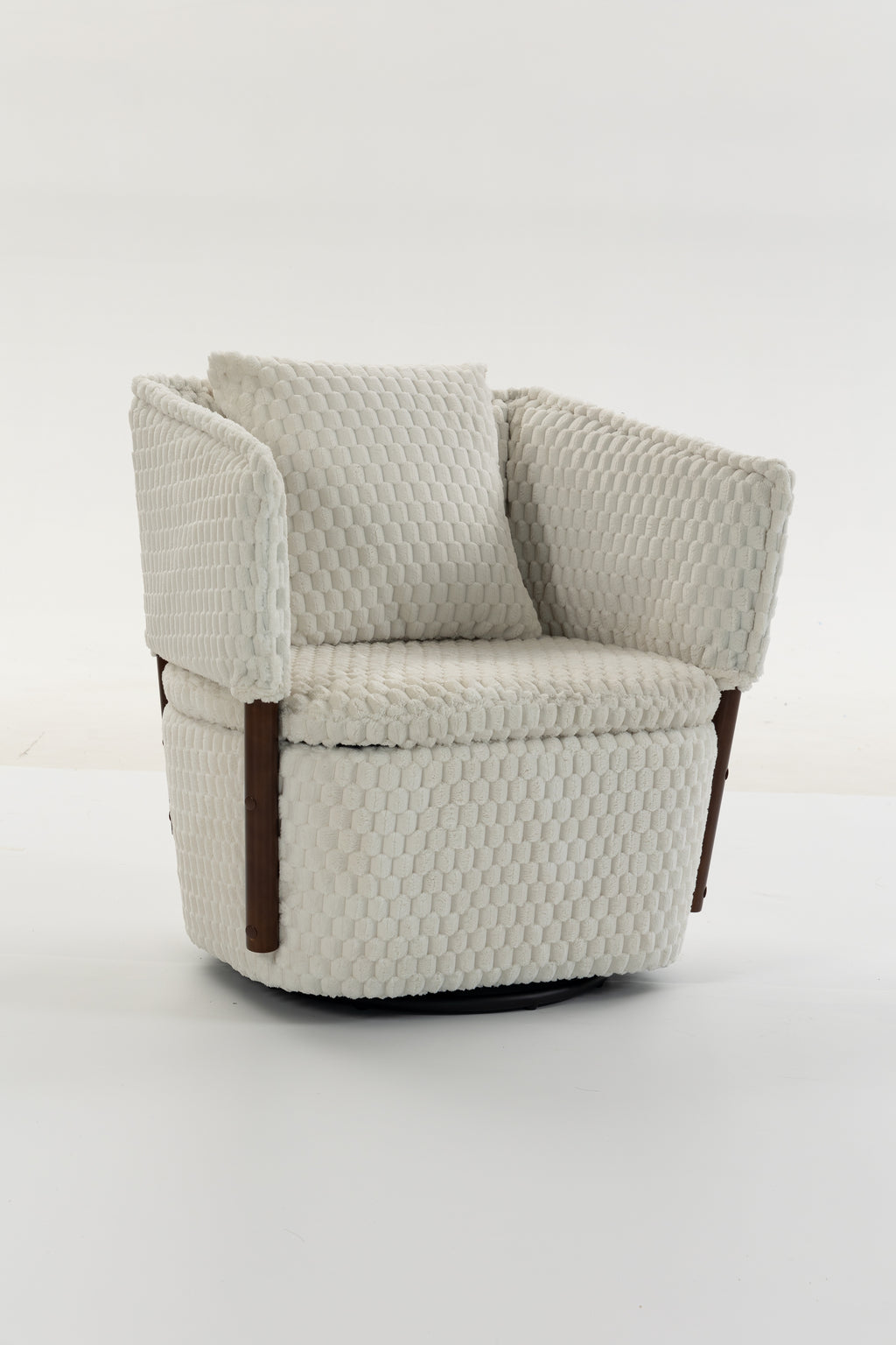 Mid Century Modern Accent Chair, Antique White Corduroy with 360° Swivel