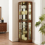 6 Shelf Corner Curio Display Cabinet With Lights, Mirrors, and Adjustable Shelves