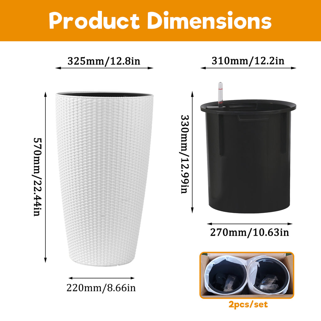 Set of 2 Faux Rattan Tall Planters - 22 inch