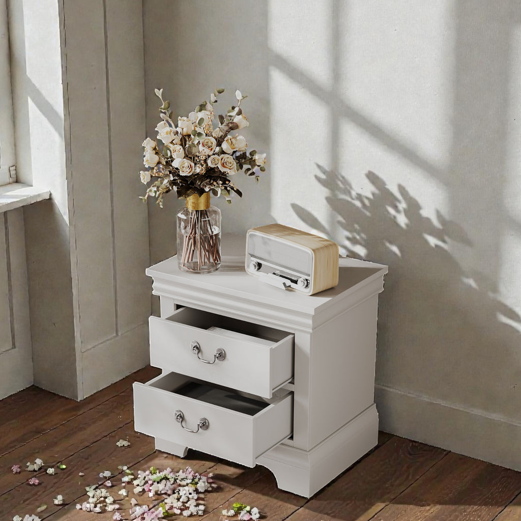 Classic Wooden Nightstand - White