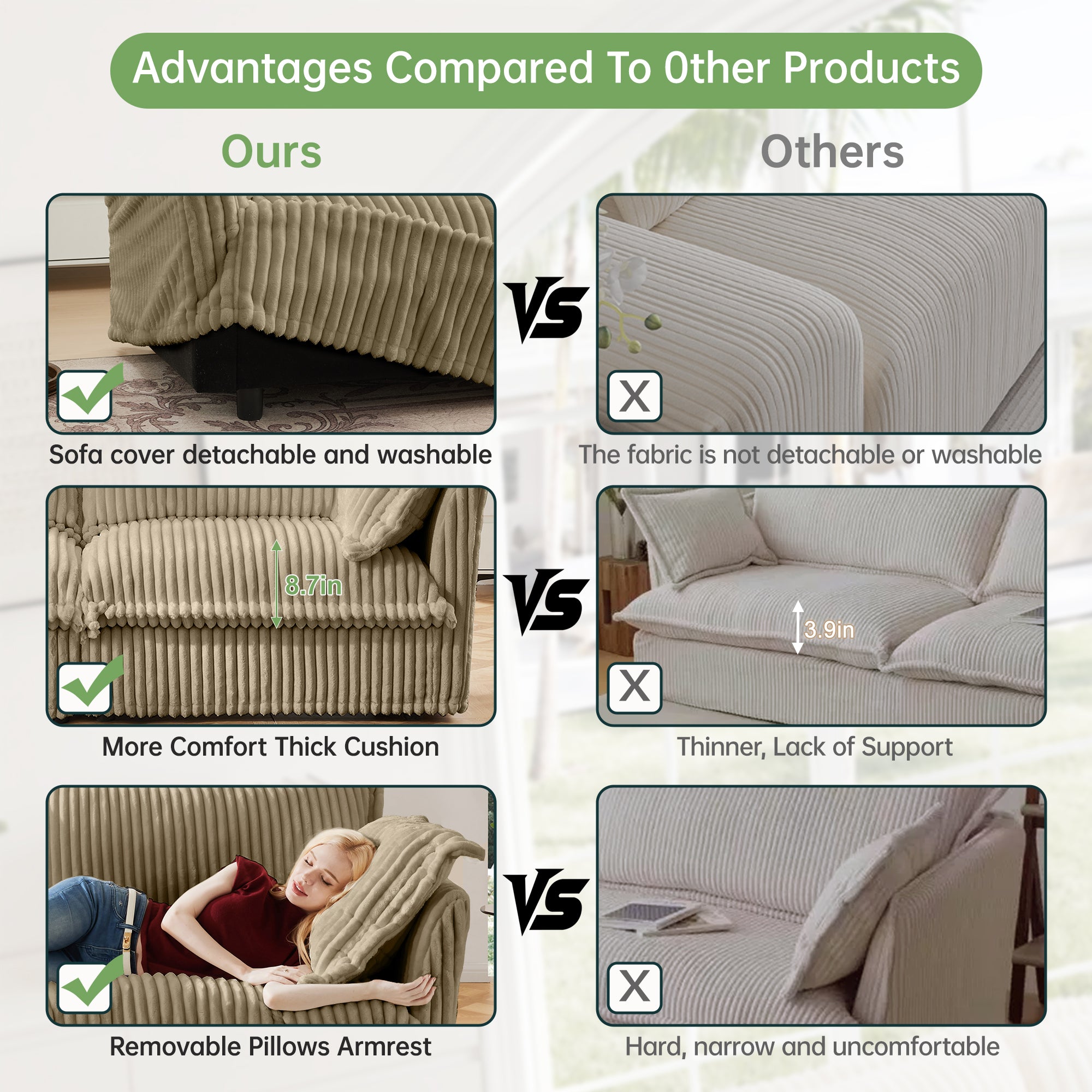 Modern Slipcovered 2-Seat Sofa Couches for Living Room
