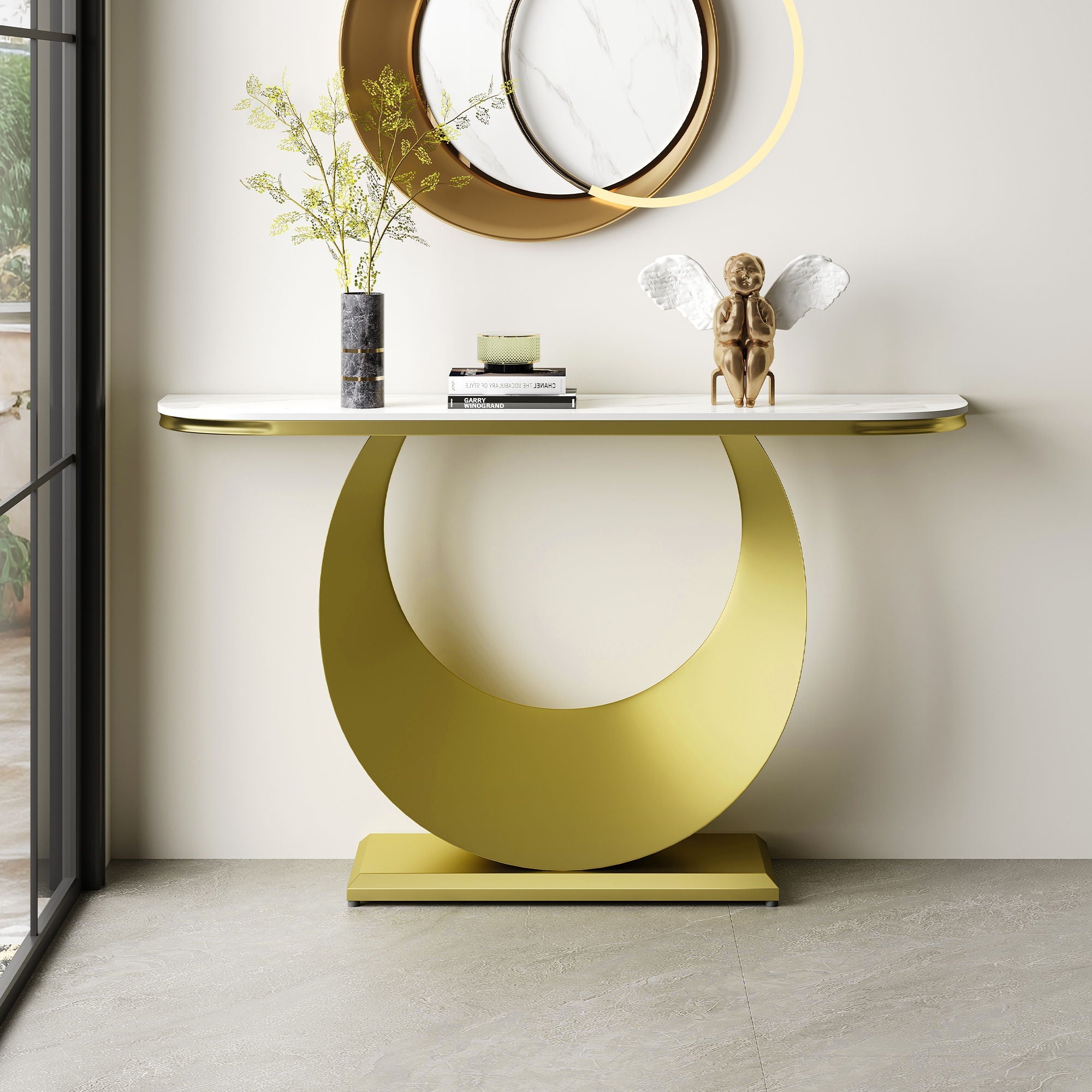 Half Console Table For Hallway - Gold / White