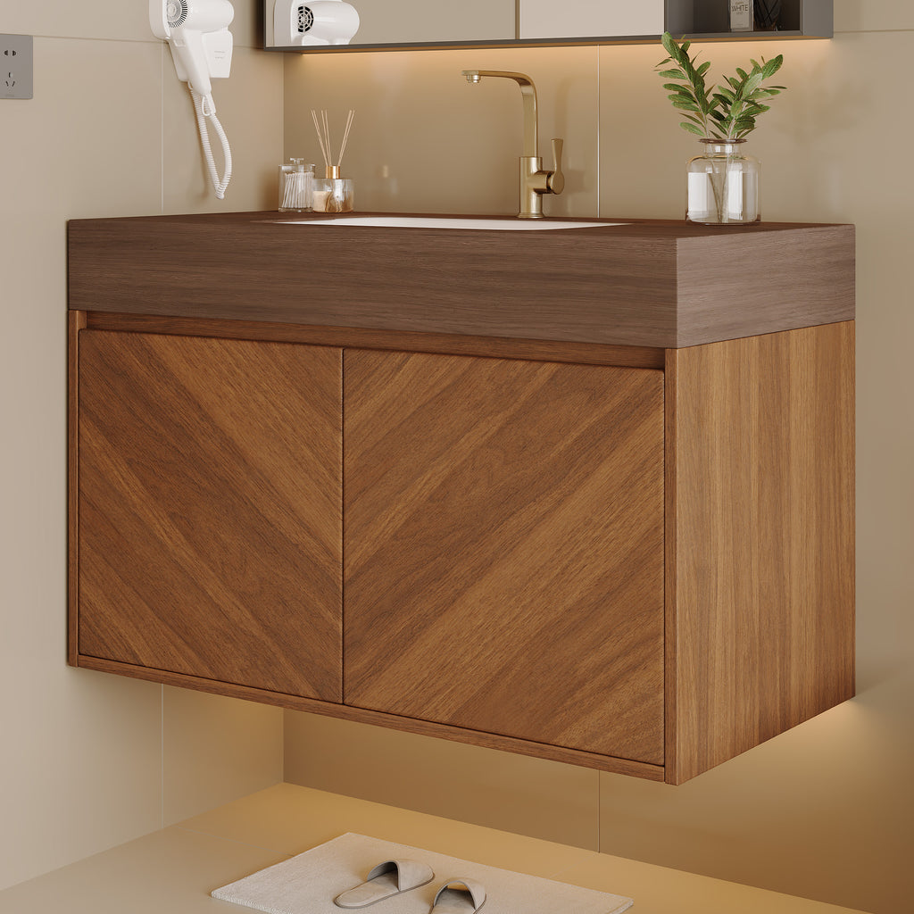 30" Modern Wall-Mounted Bathroom Vanity with Ceramic Sink