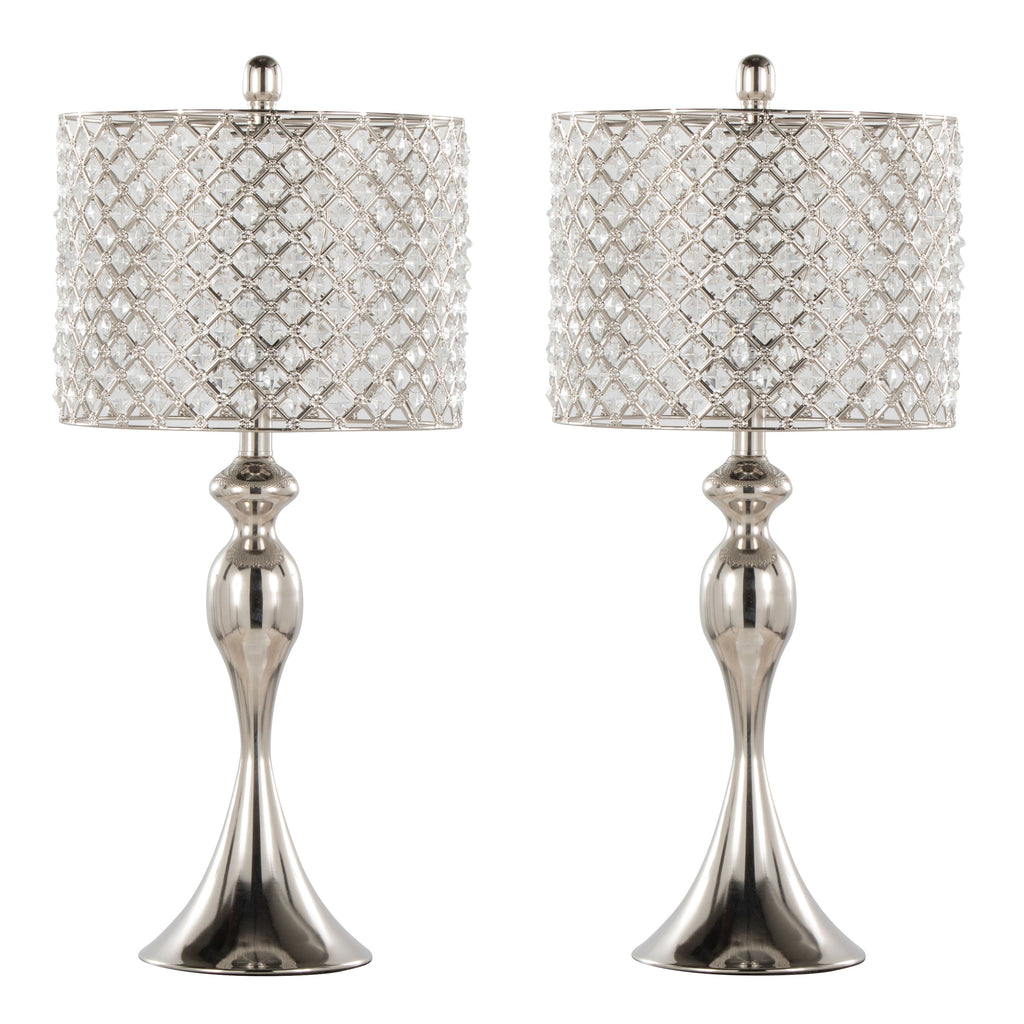27" Contemporary Metal Table Lamp Set in Polished Nickel