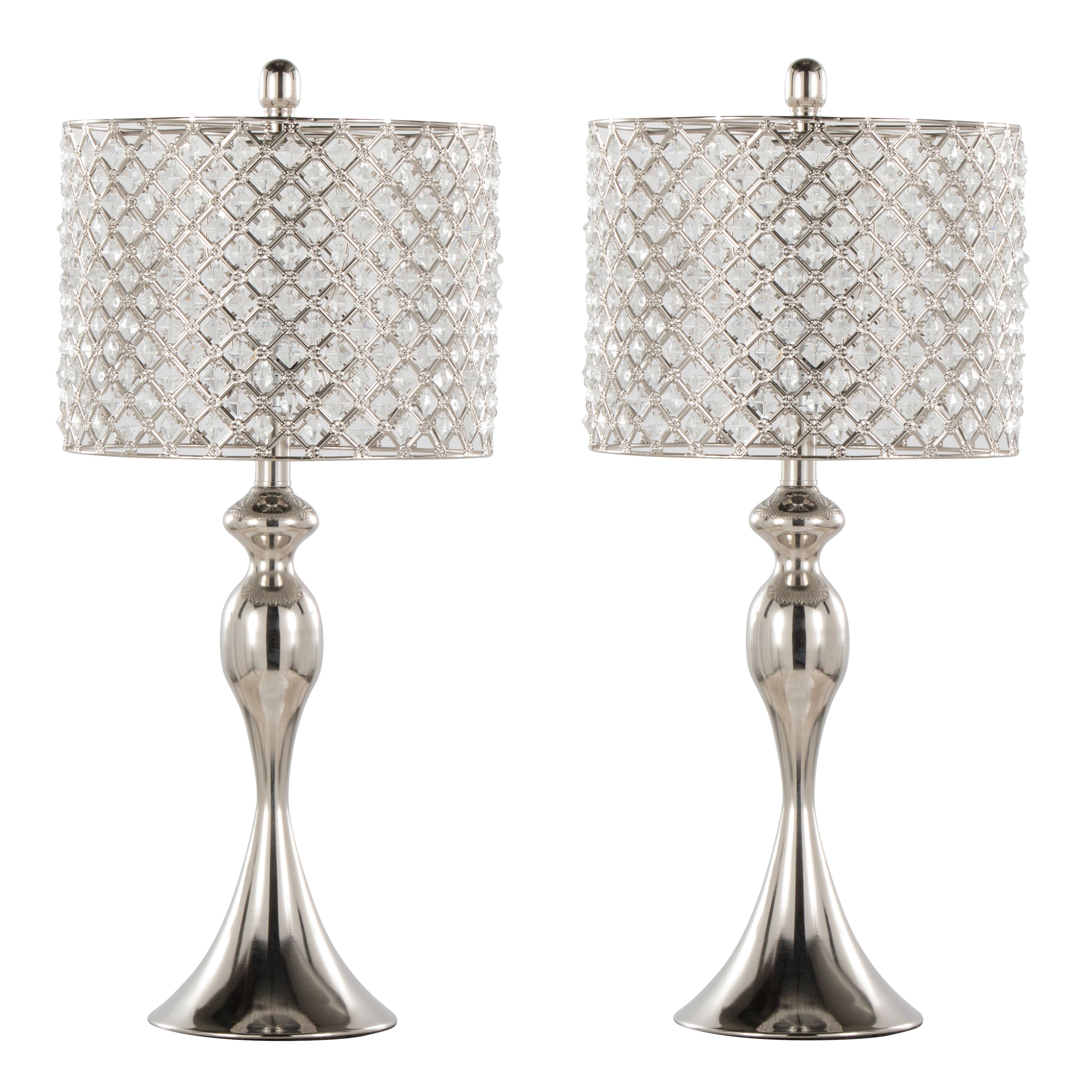 27" Contemporary Metal Table Lamp Set in Polished Nickel