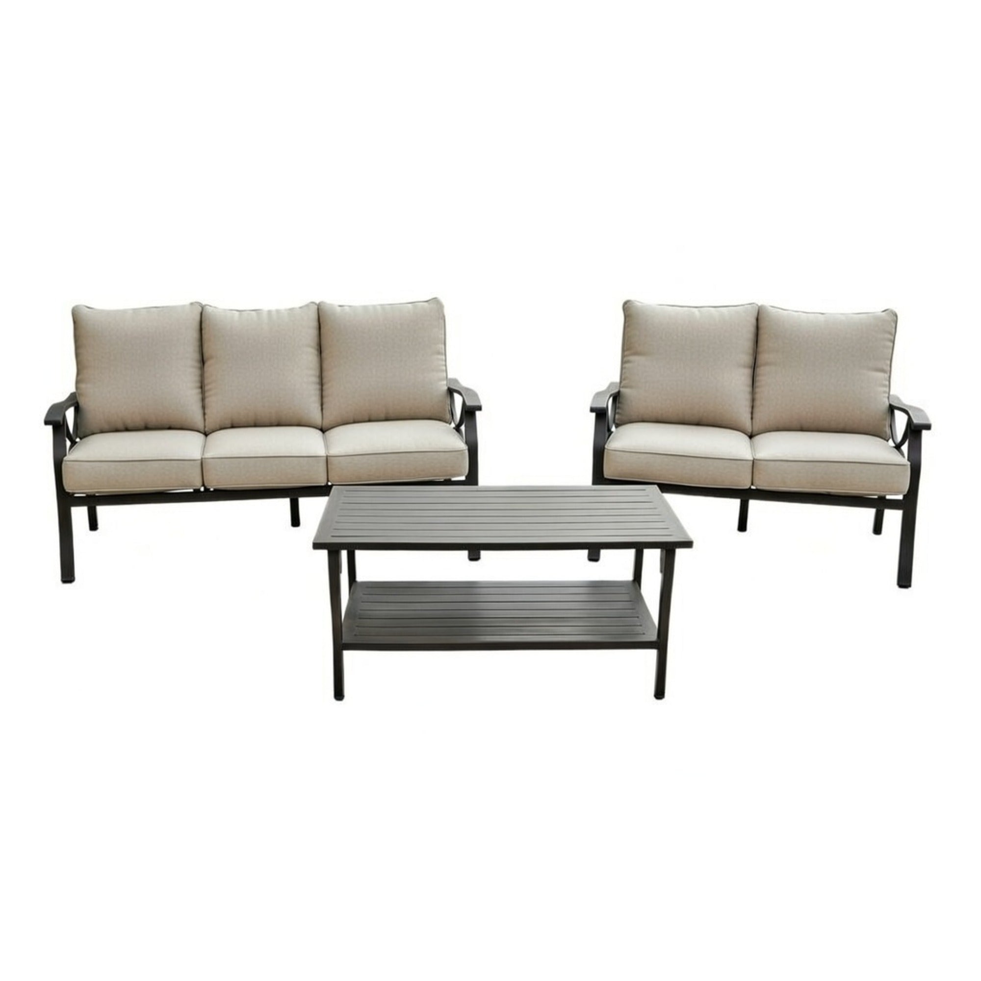 3-Piece Metal Patio Furniture Set, 5-Seat All-Weather Conversation Sofa