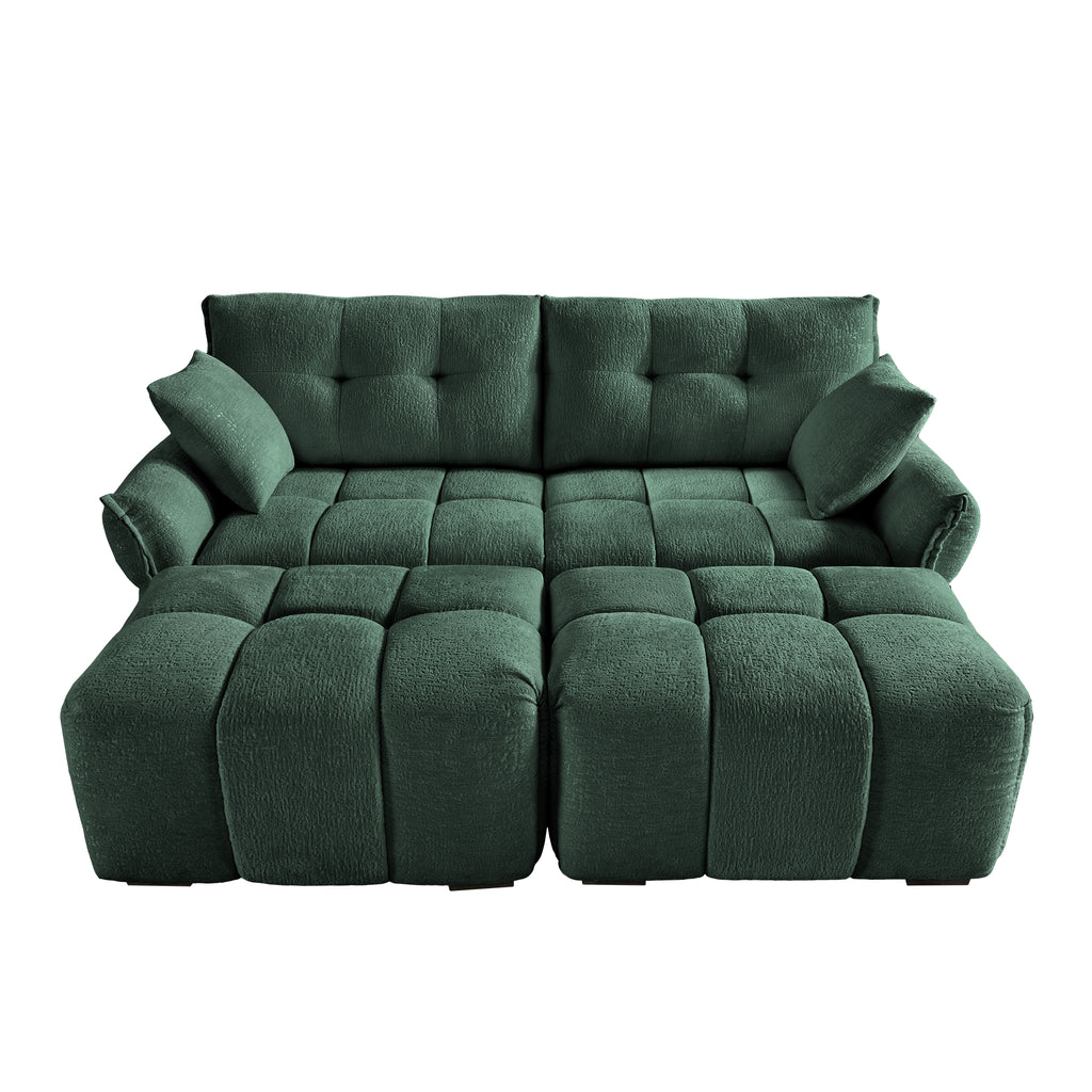 2 Seater Sofa Set with 2 Ottomans and Throw Pillows