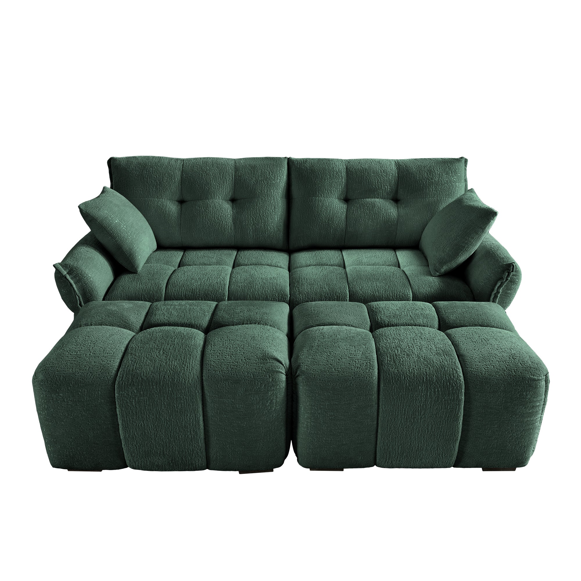 2 Seater Sofa Set with 2 Ottomans and Throw Pillows