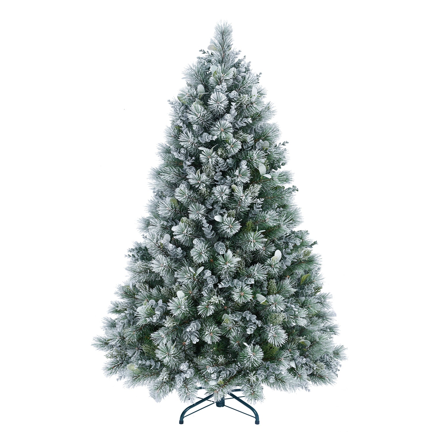4FT Flocked Christmas Tree with Pine Needles & Eucalyptus Leaves