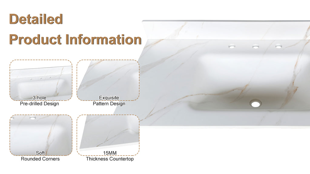 43-Inch Sintered Stone Vanity Top with Integrated Sink, Calacatta Gold