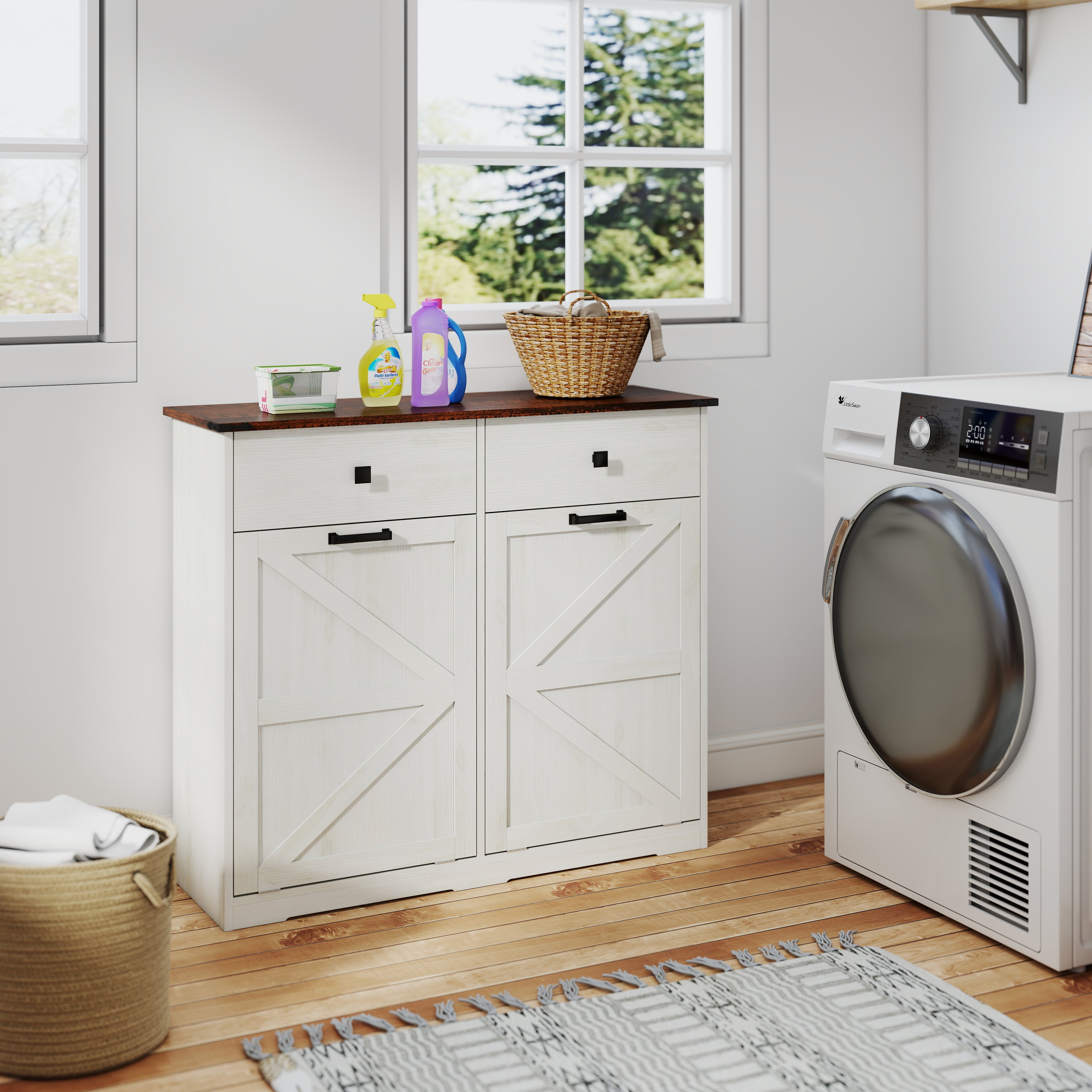 Farmhouse Double Tilt Out Trash Cabinet for 20 Gallon Trash Cans