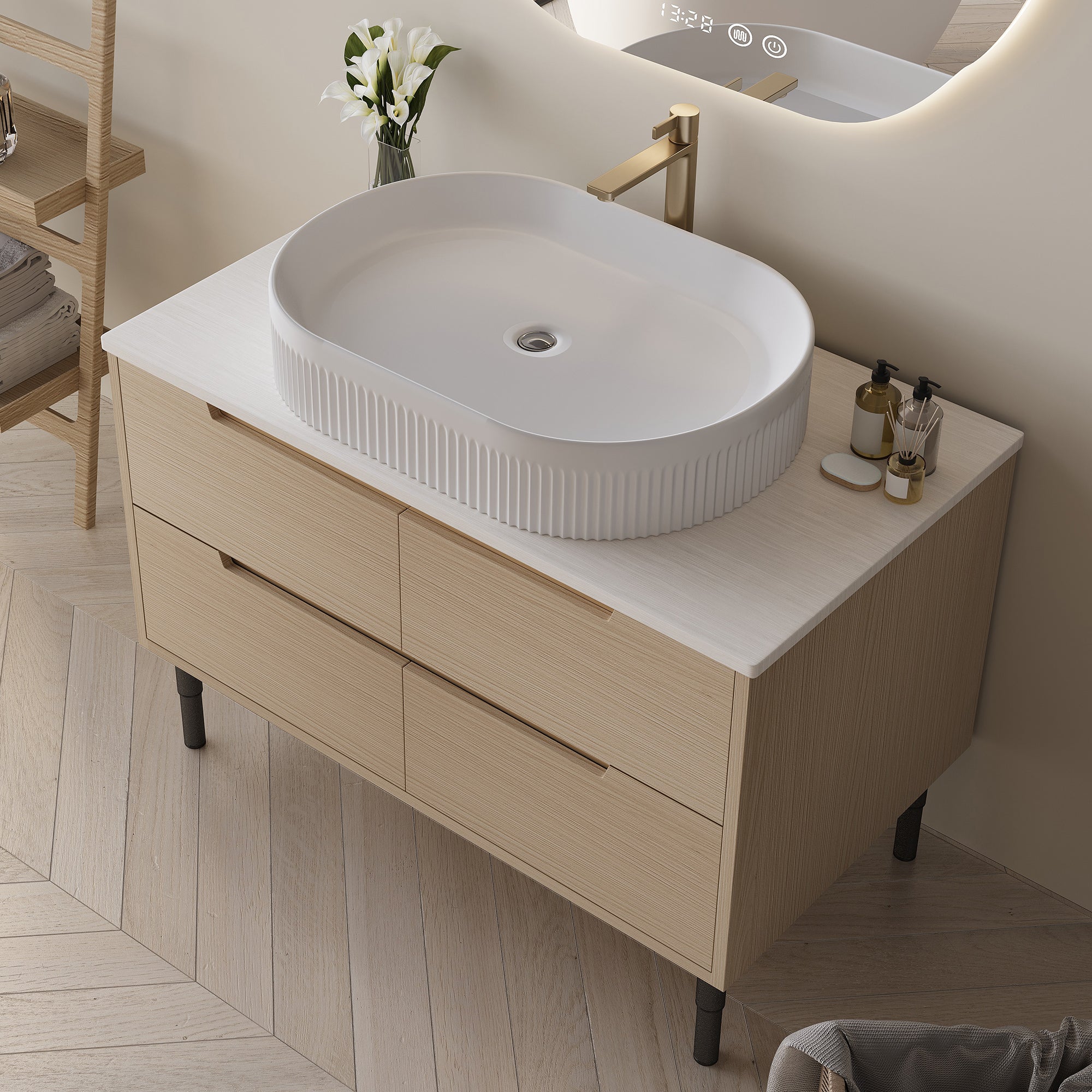 36 Inch Bathroom Vanity with Ceramic Integrated Sink & Soft-Close Drawers