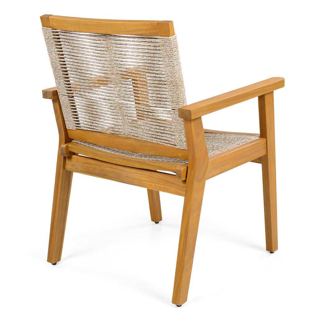 Outdoor Dining Chairs Set of 2, Teak Finish Wood Frame and Mix