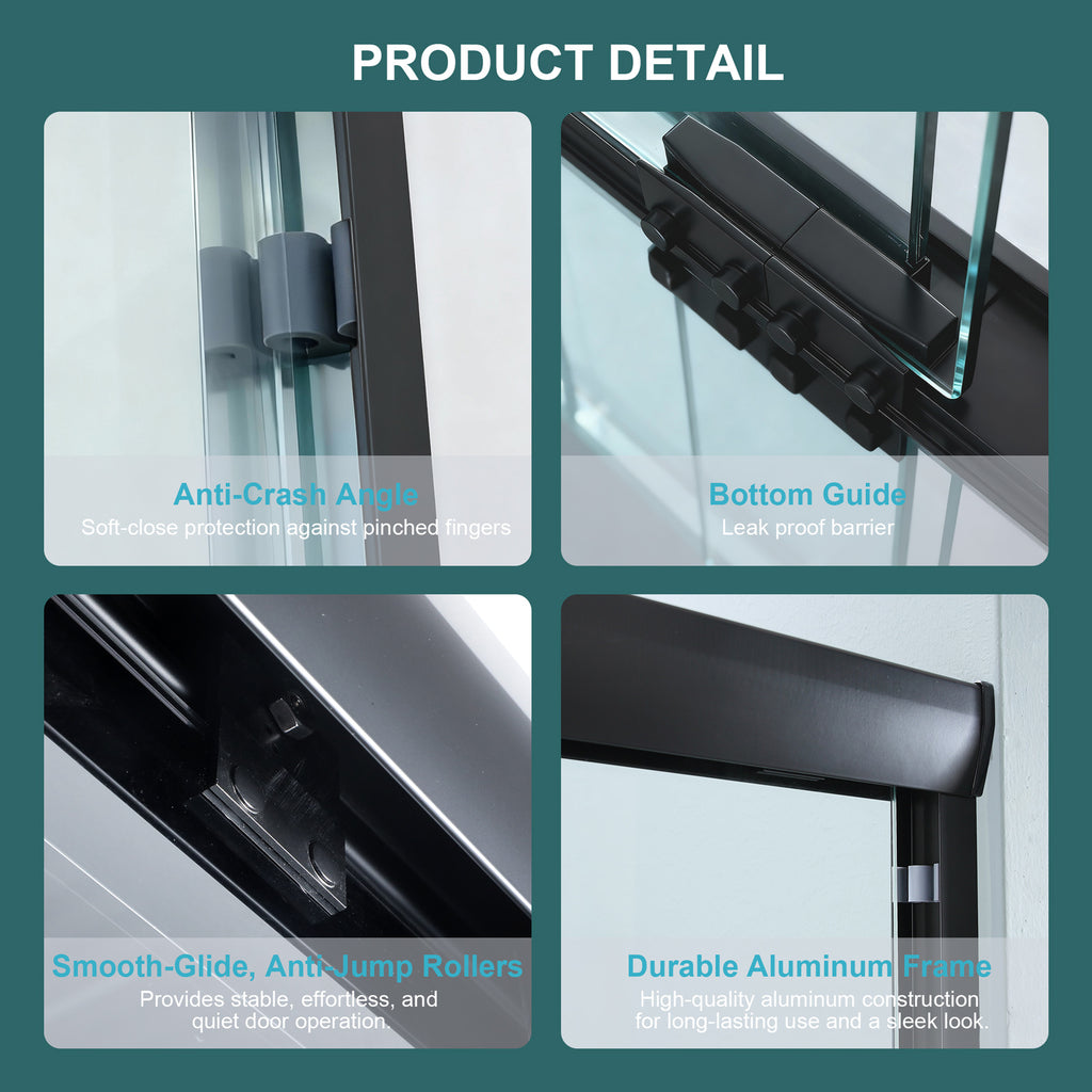 Double Sliding Shower Door 48" W x 76"H - Matte Finish