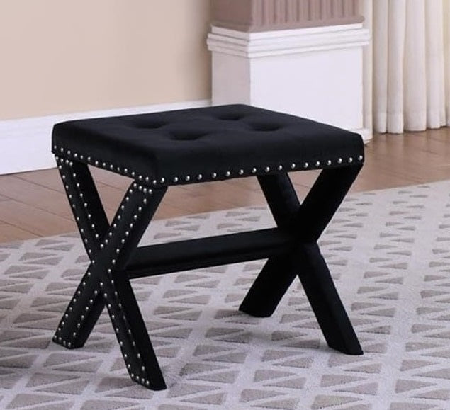 Velvet Upholstered Accent Bench with Nailhead Trim