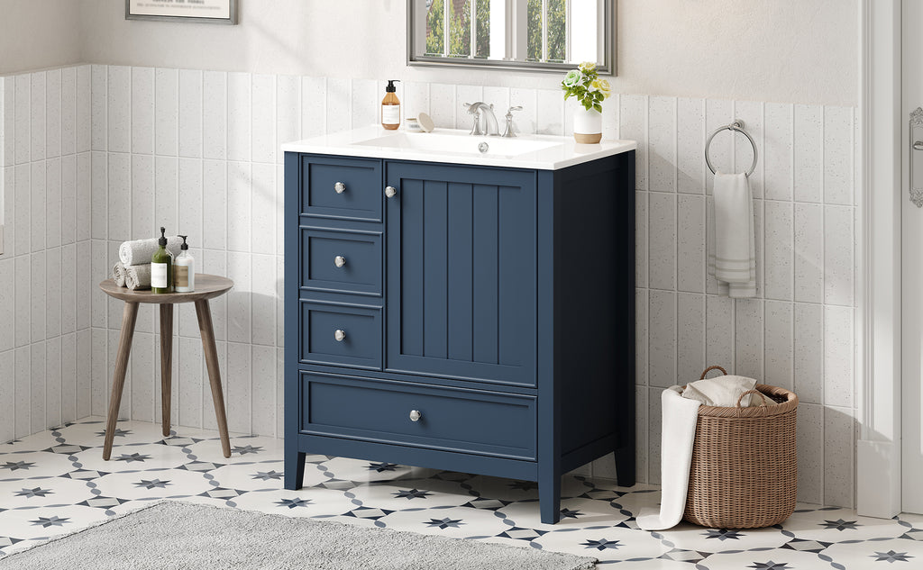 30" Bathroom Vanity with Sink, One Cabinet and Three Drawers