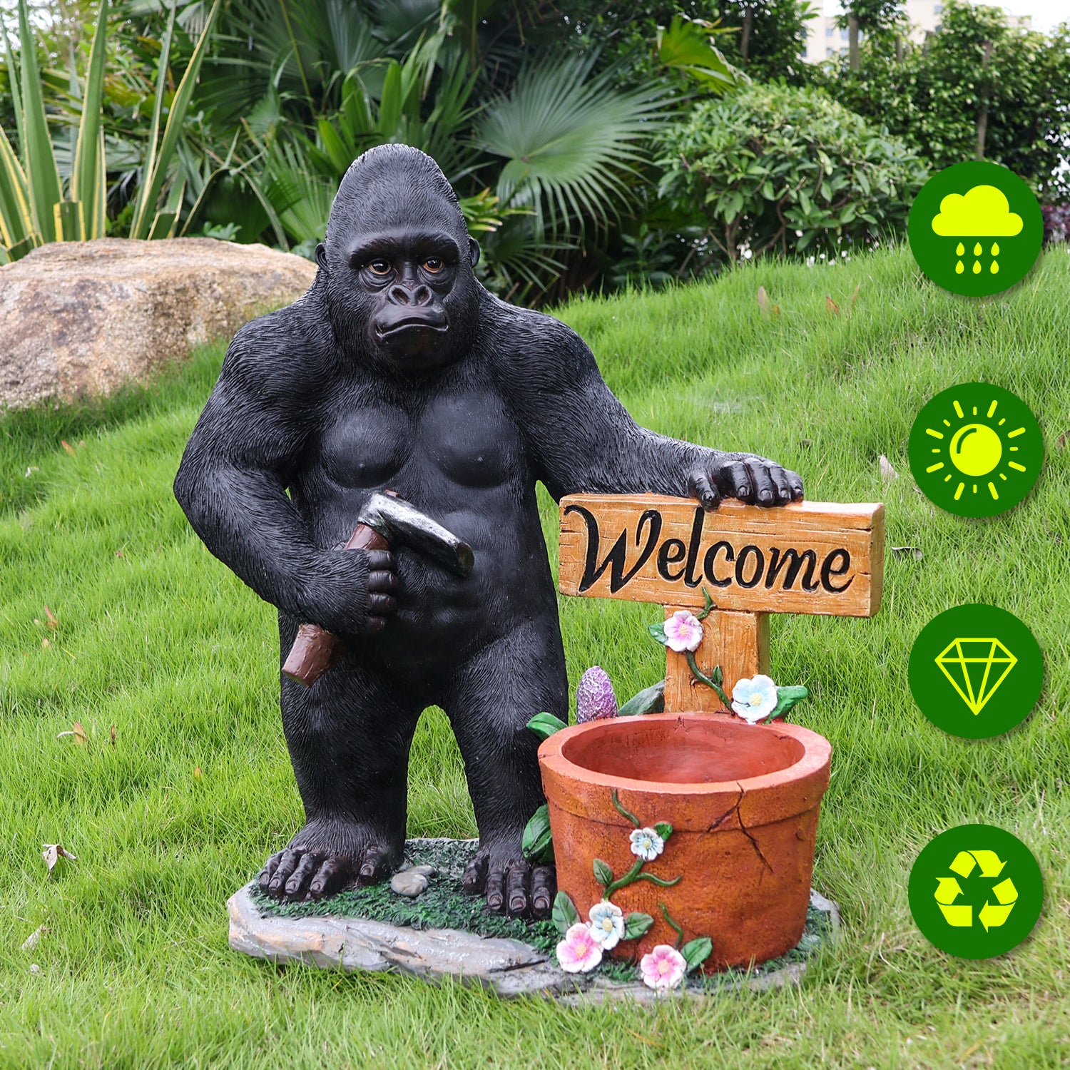 Outdoor Garden Sculpture Chimpanzees Flower Pot Planter