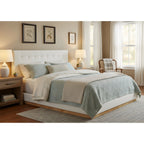 Solid Rubber Wood Platform Bed with Upholstered Headboard
