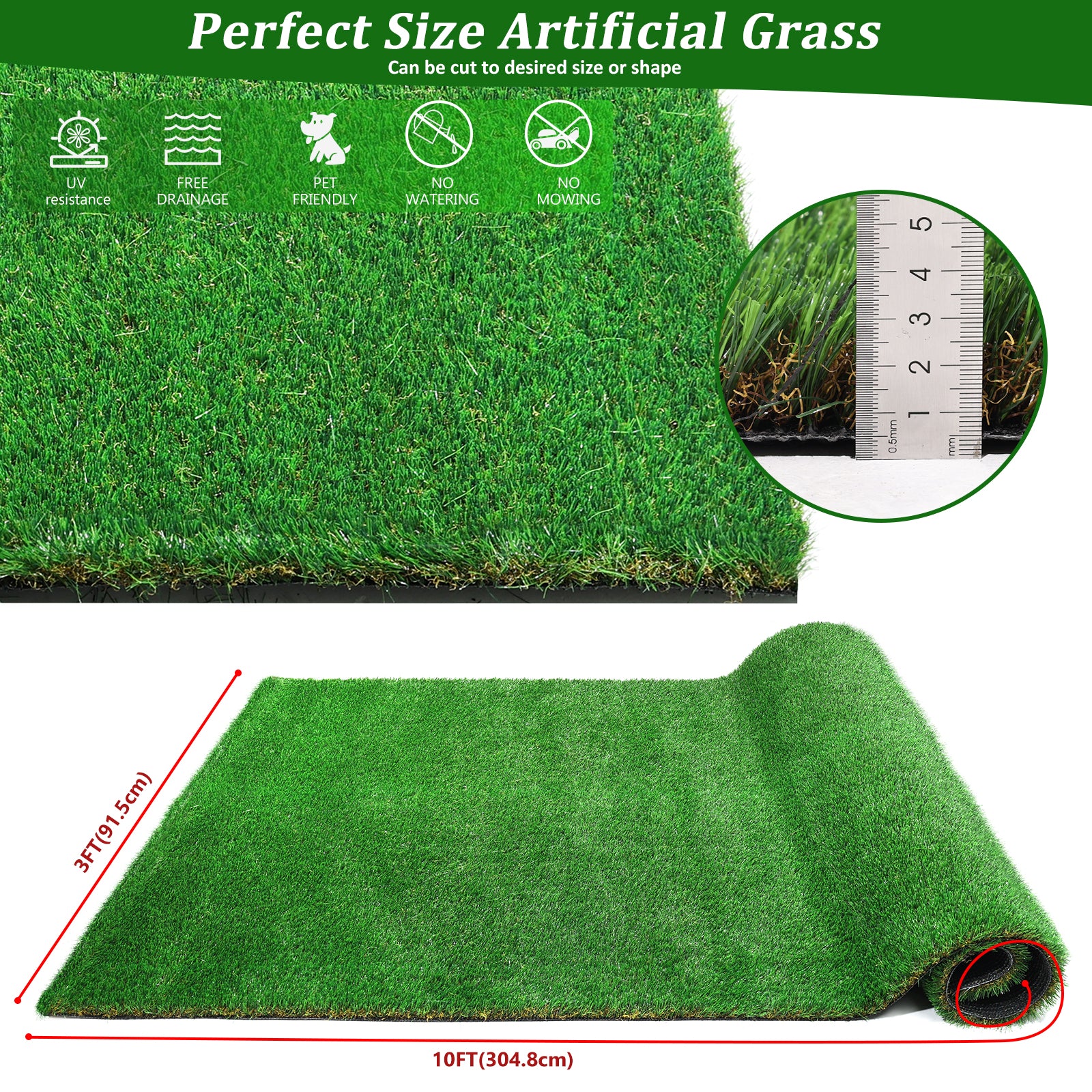 3FTX10FT Outdoor Artificial Grass Runner Rug
