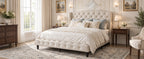 King Size Upholstered Platform Bed Frame with Velvet Tufted Headboard