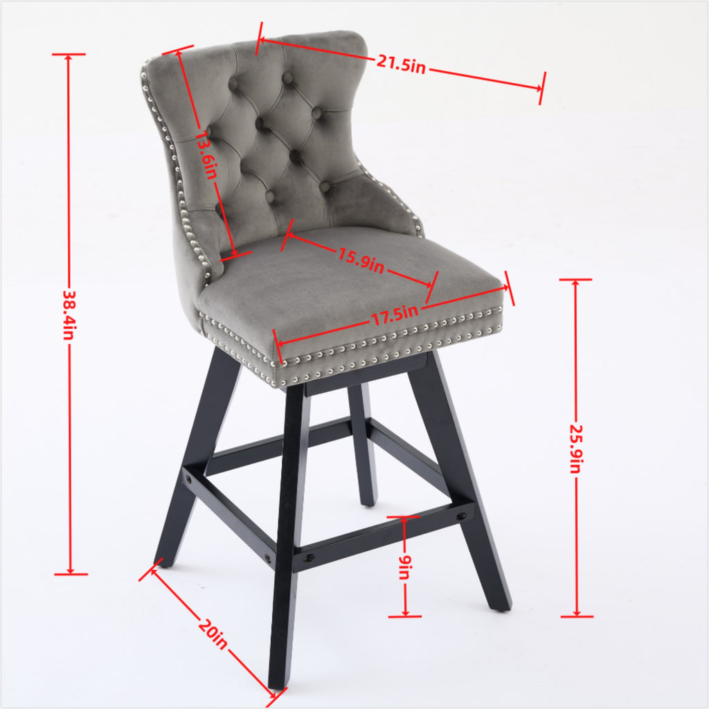 Swivel Velvet Barstools with Button Tufted Decoration