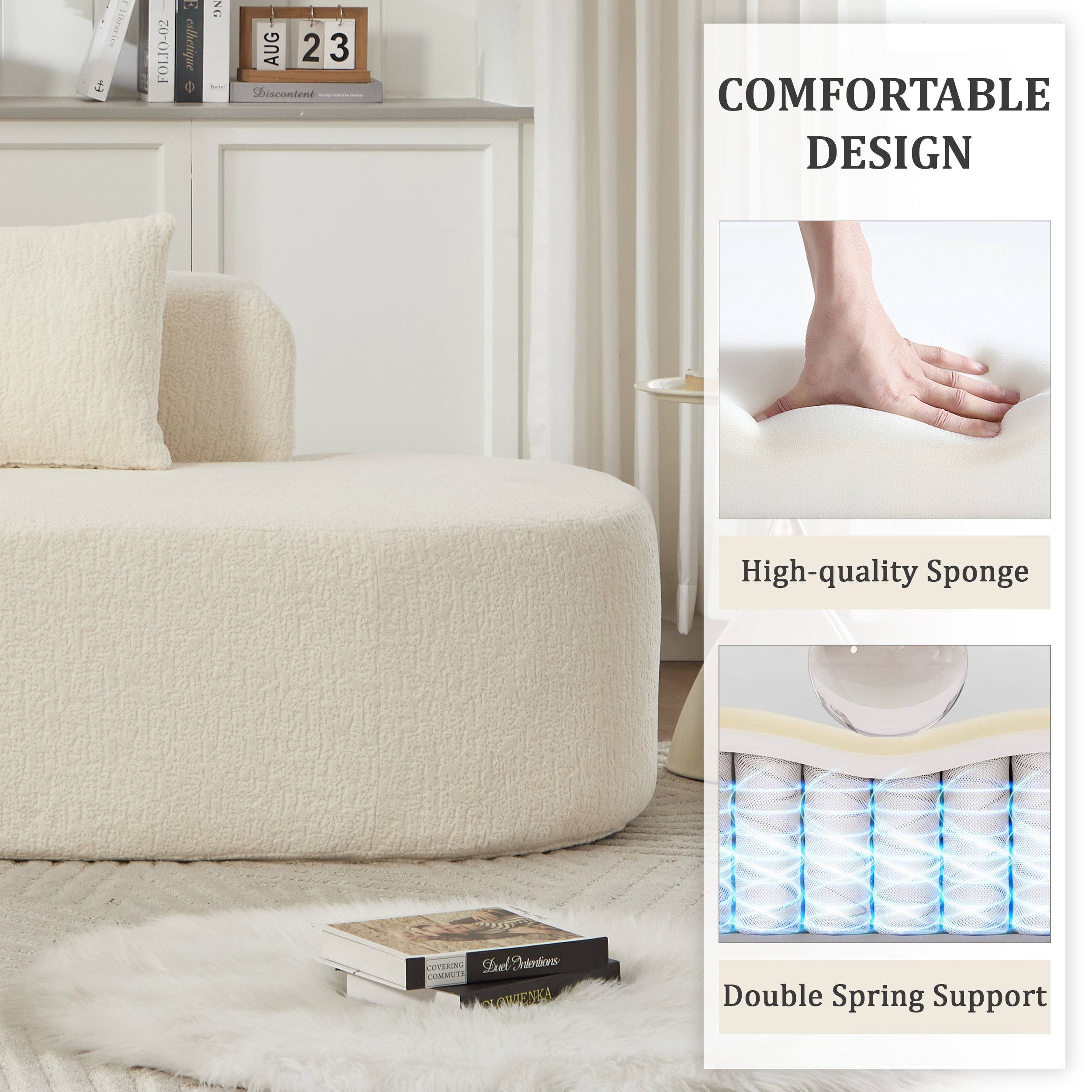 Boneless Curved Sectional Sofa with Pillows - White