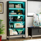 70.87" Black 5-Tier LED Library Bookshelf