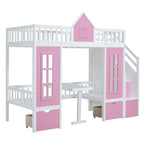 Twin-Over-Twin Bunk Bed with Changeable Table - Pink