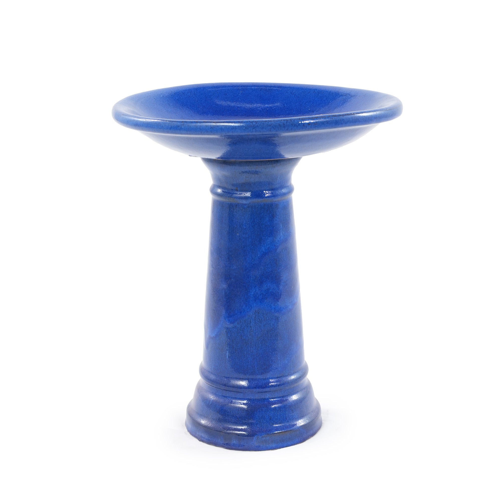 Vintage Sapphire Ceramic Pedestal Bird Bath
