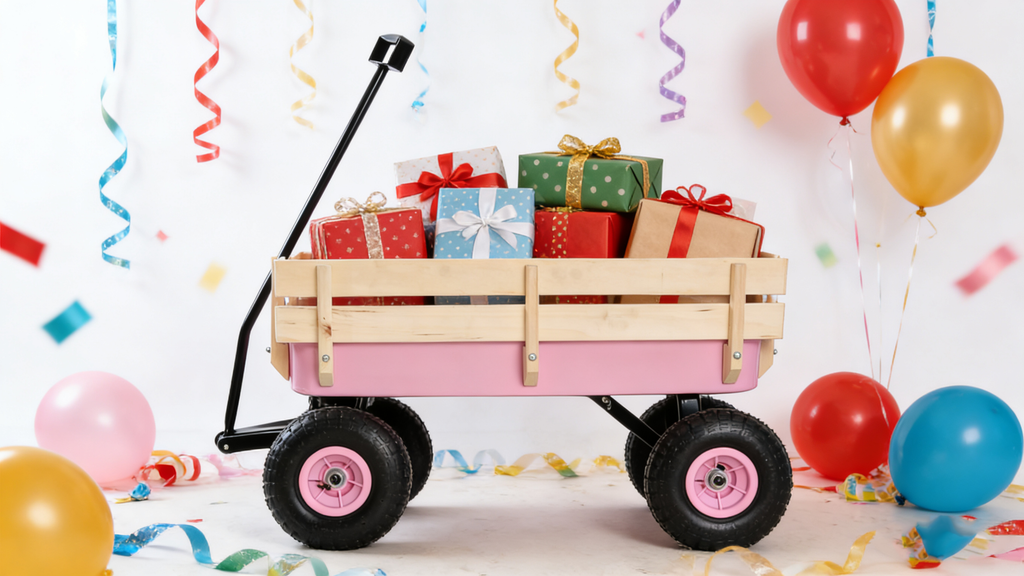 Outdoor Wagon with Wood Railing and Air Tires