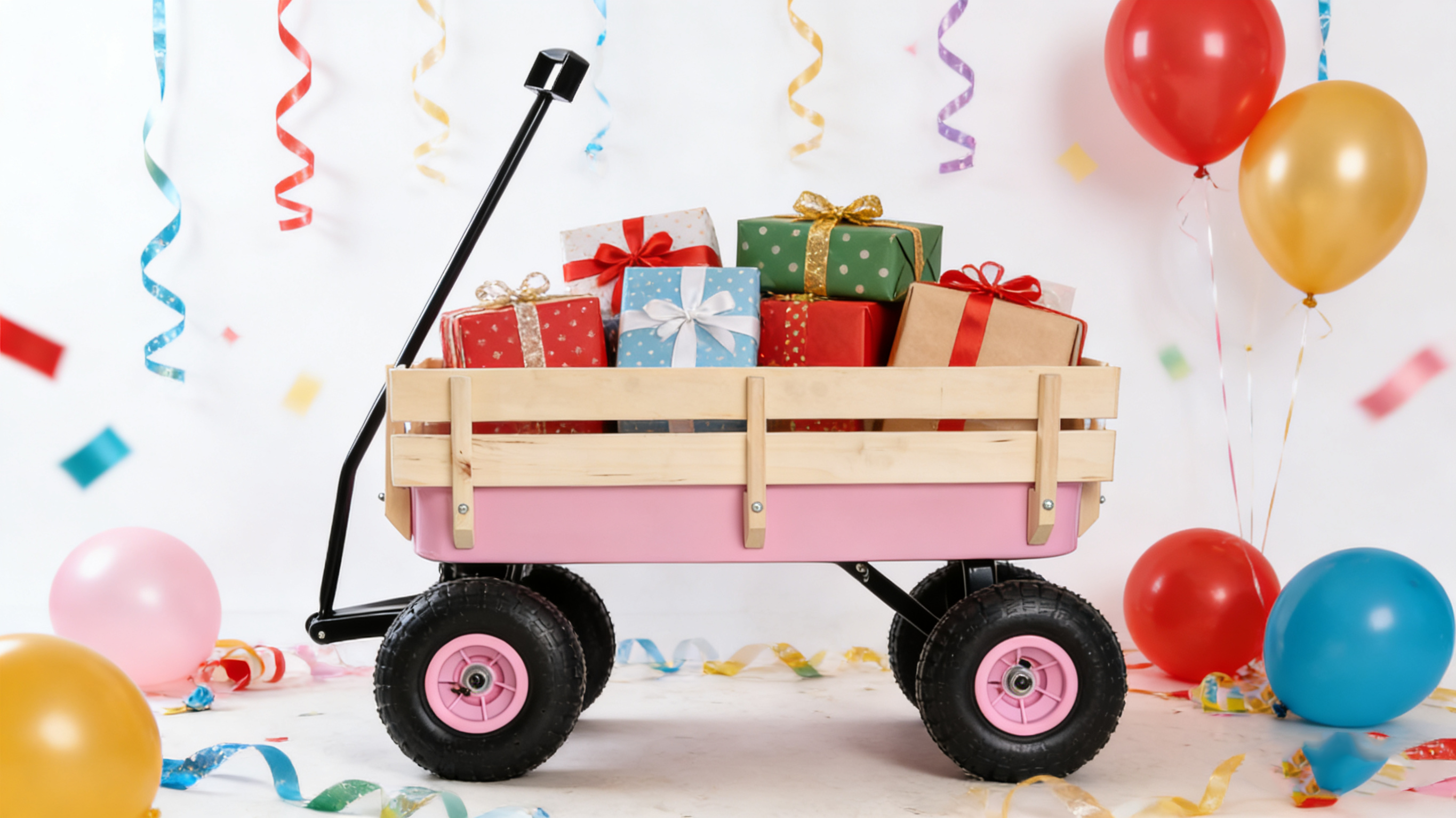 Outdoor Wagon with Wood Railing and Air Tires