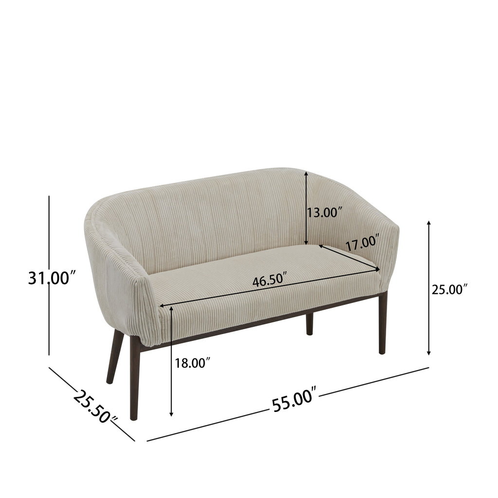 Corduroy Recessed Arm Loveseat (Beige + Walnut)