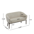 Corduroy Recessed Arm Loveseat (Beige + Walnut)