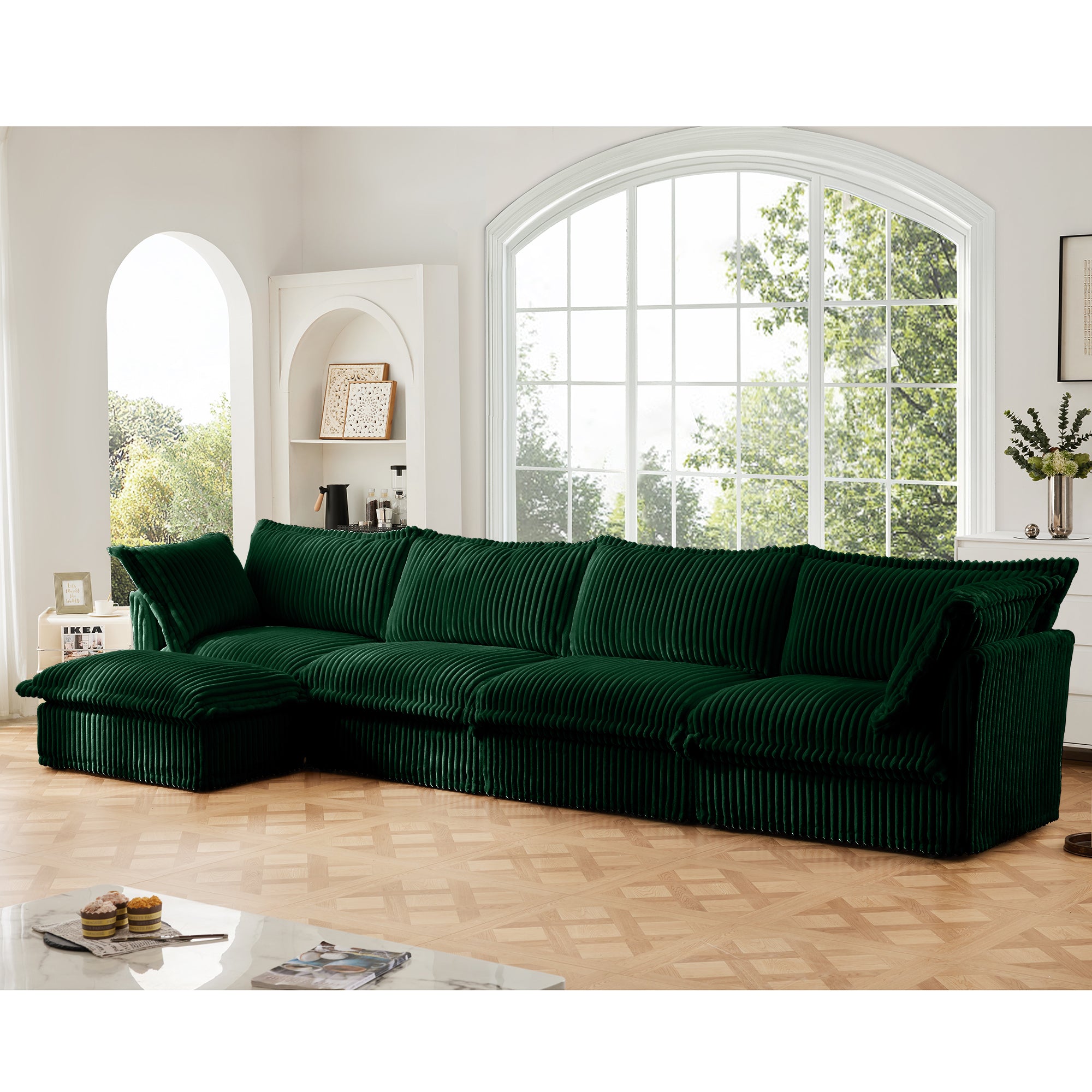 Slipcovered L Shape Sectional Long Sofa Couch
