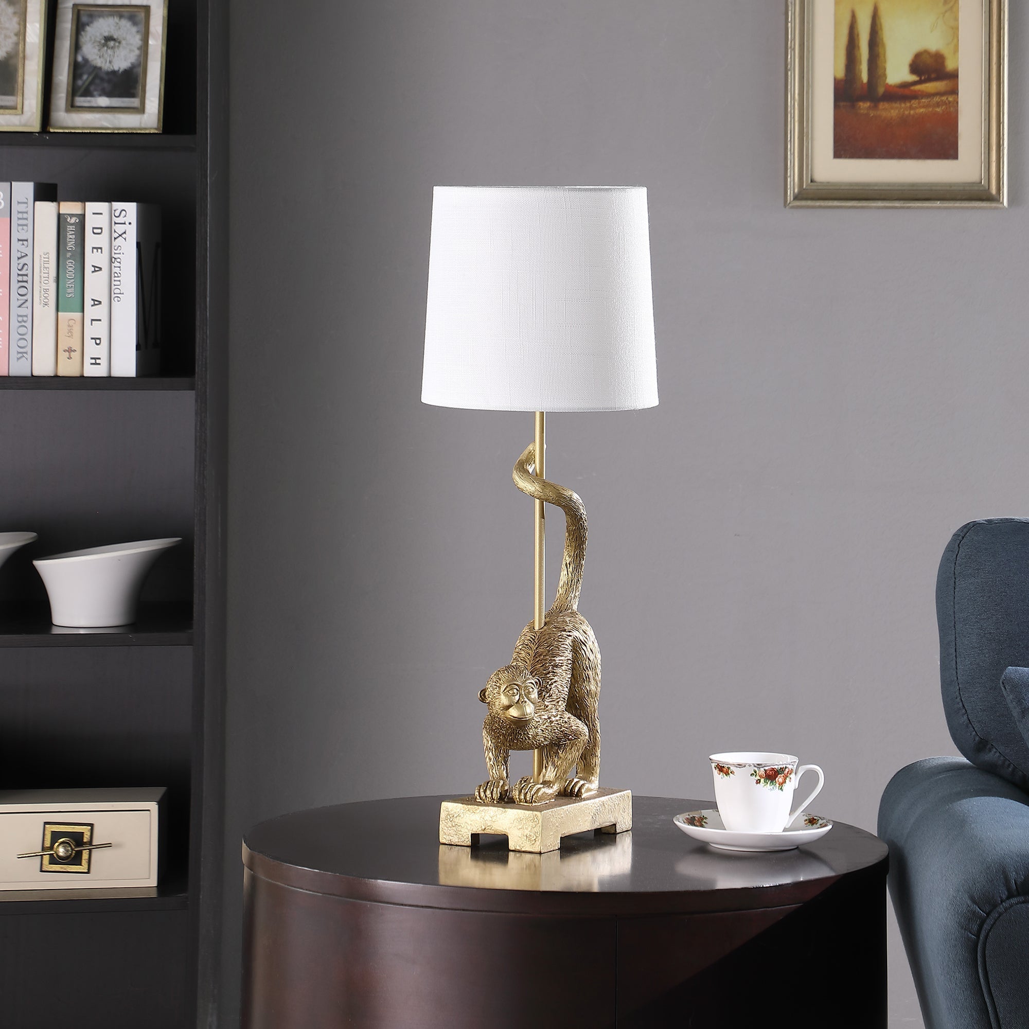 24-Inch Old World Gold Capuchin Monkey Polyresin Table Lamp