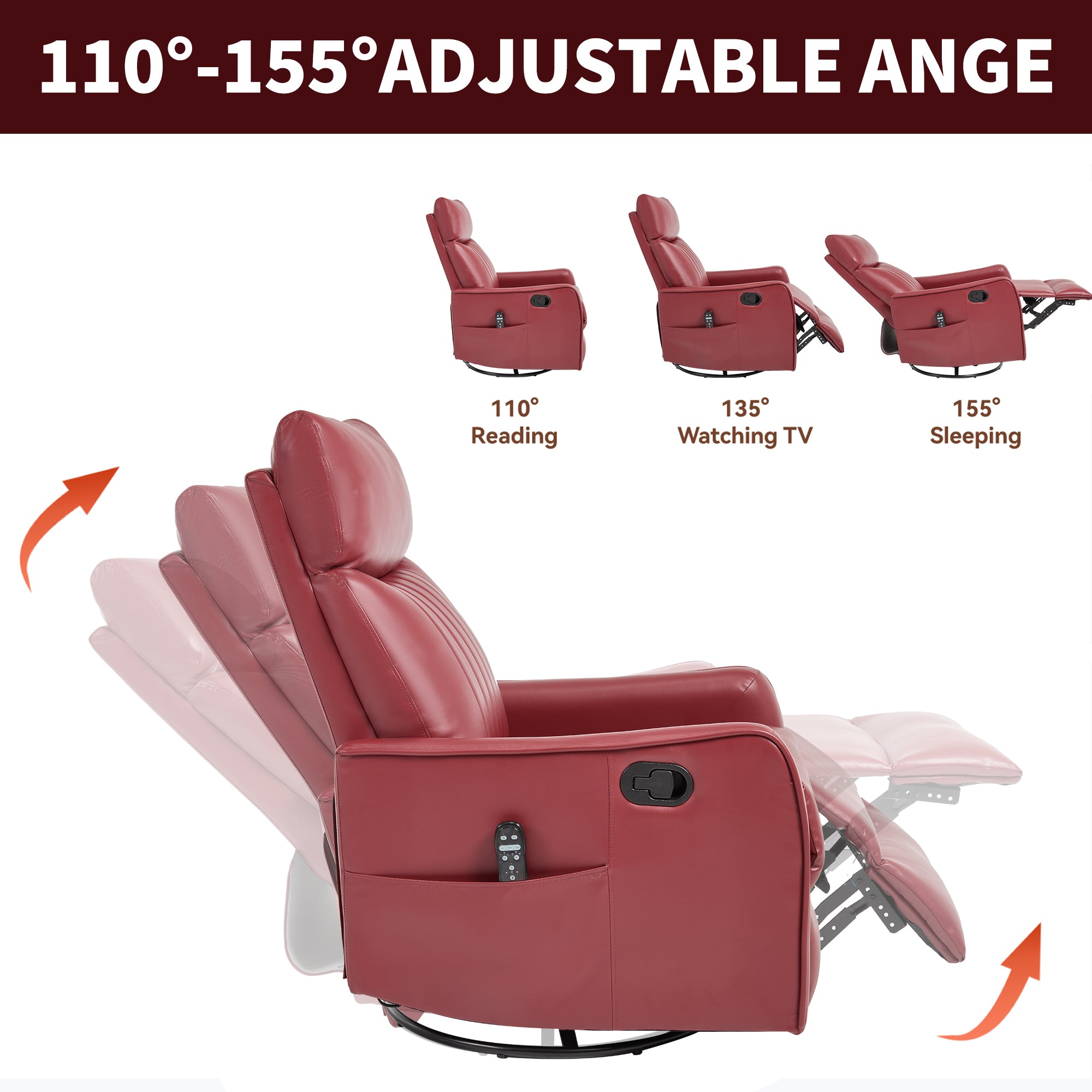 Red Faux Leather Heat Massage Manual Recliner Chair