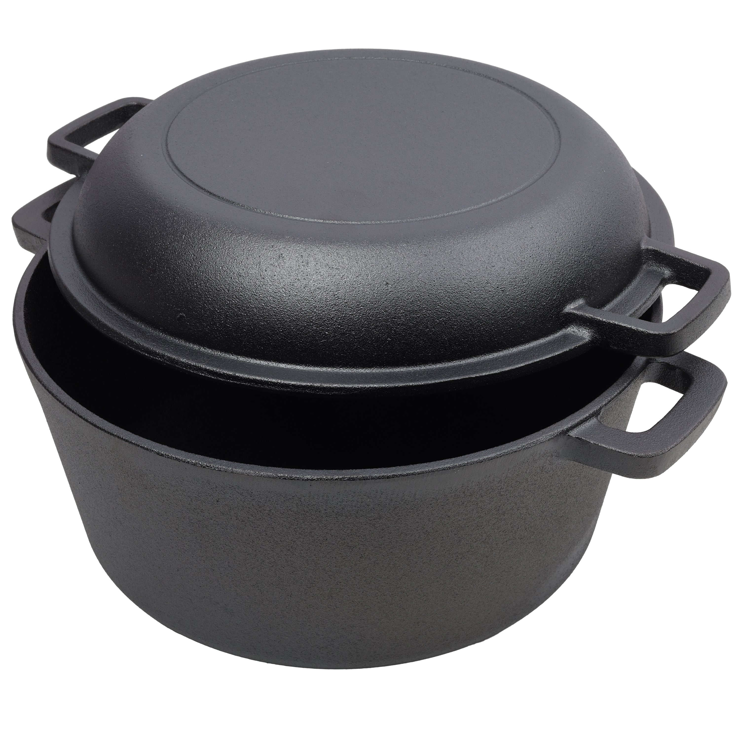 2 In 1 Pre-Seasoned Cast Iron Dutch Oven With Dual Handles