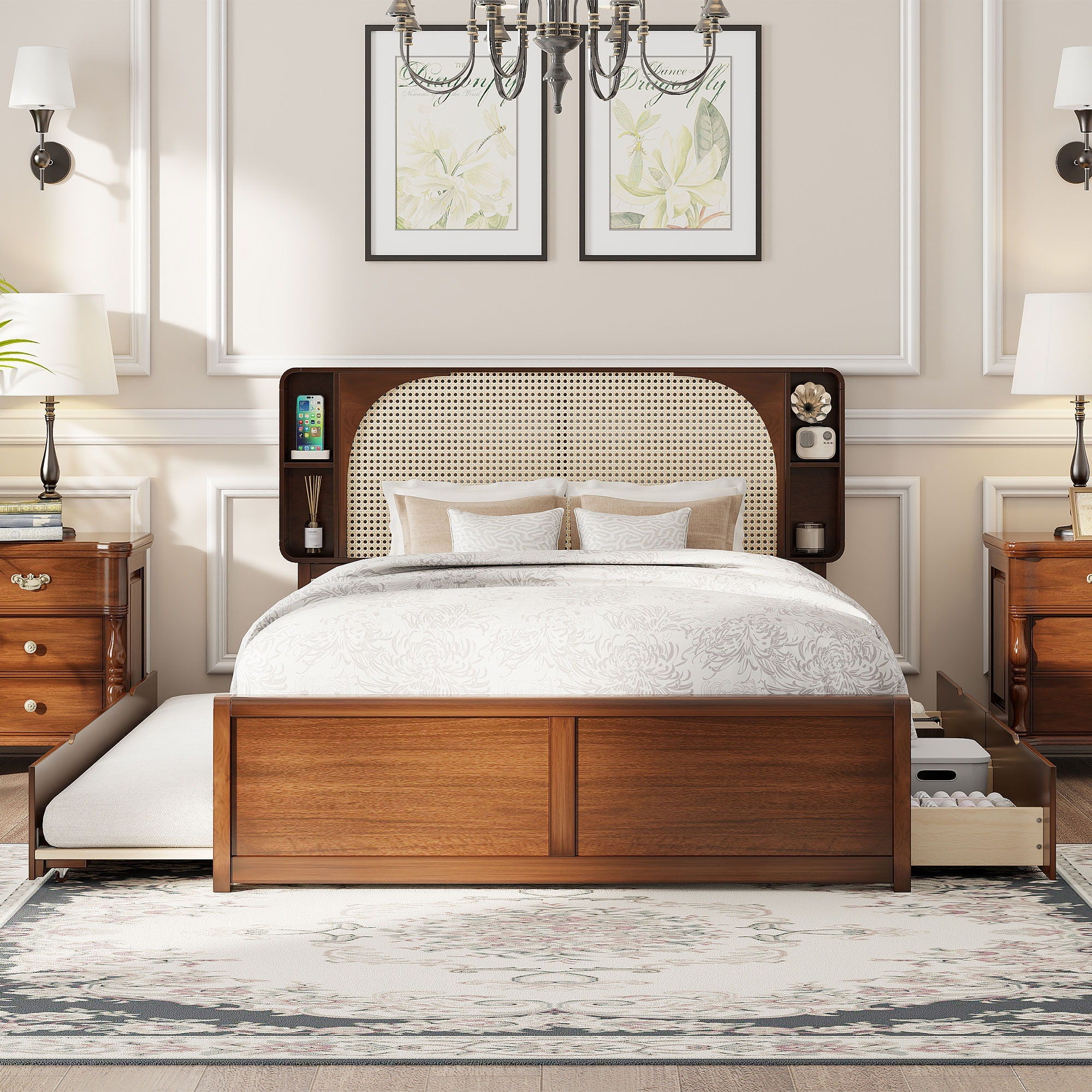 Headboard Bed With 2 Drawers And Trundle