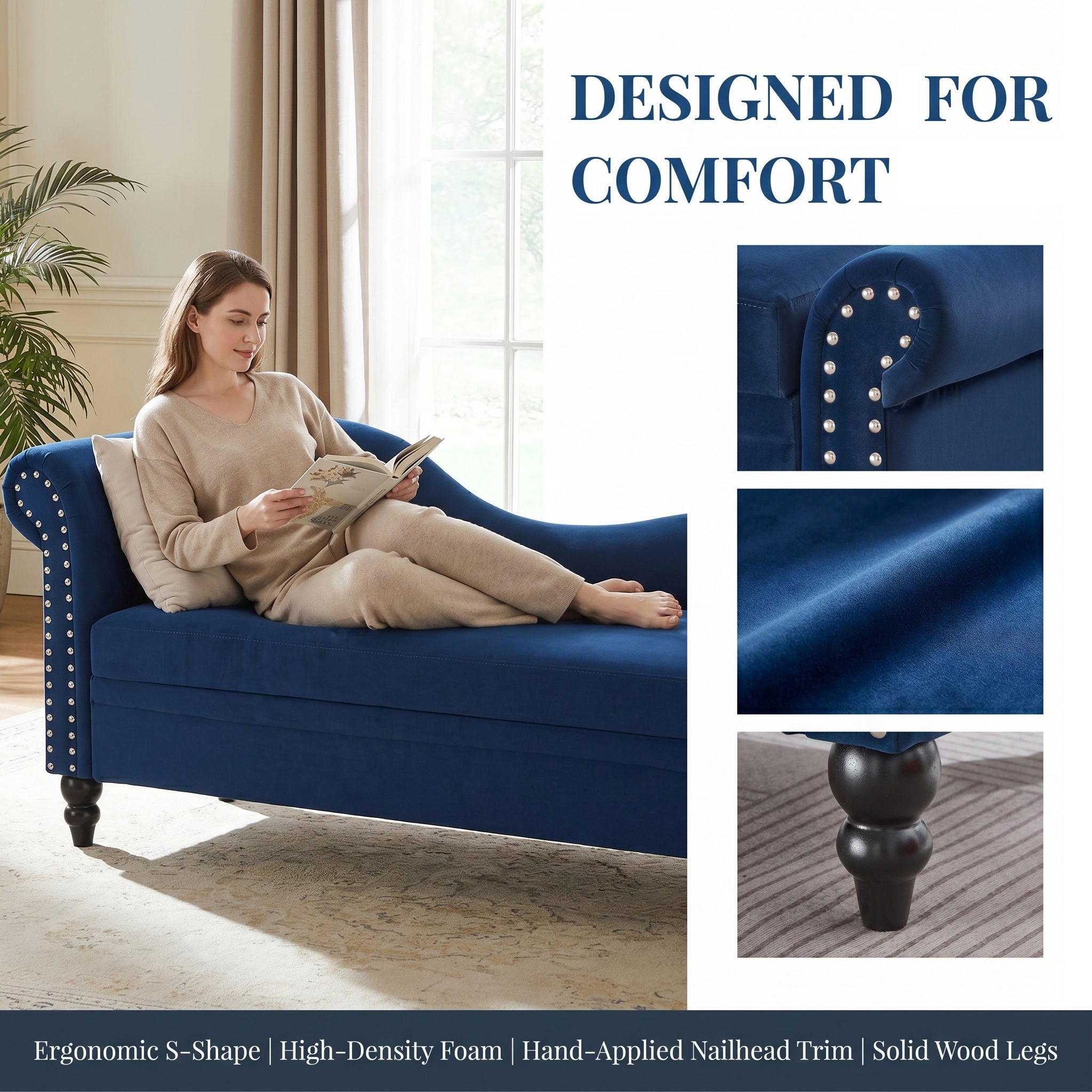 64.5'' Modern Velvet Chaise Lounge