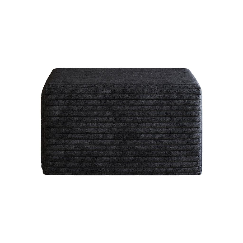 No Assembly Required Sofa Ottoman in Black Plush Corduroy