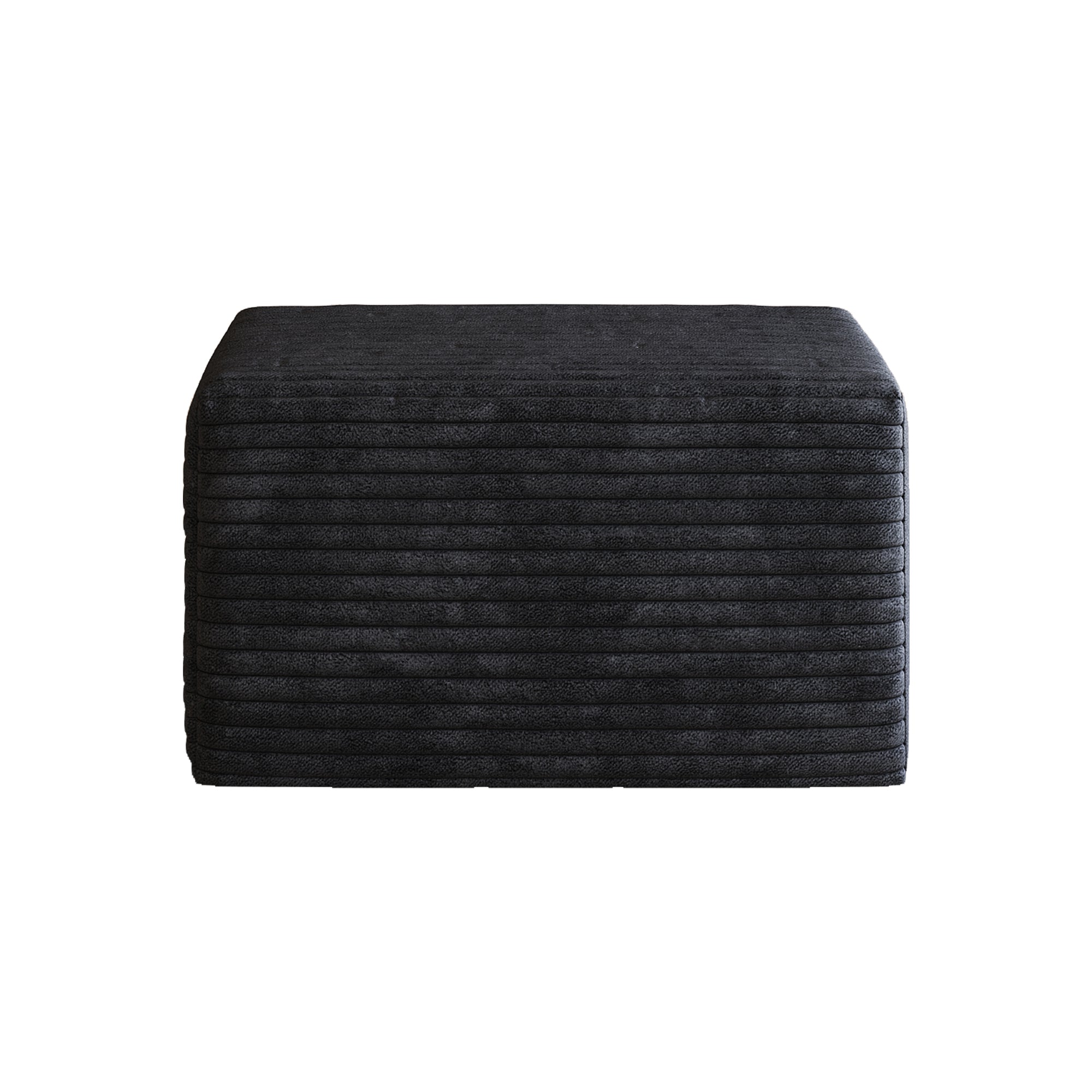 No Assembly Required Sofa Ottoman in Black Plush Corduroy