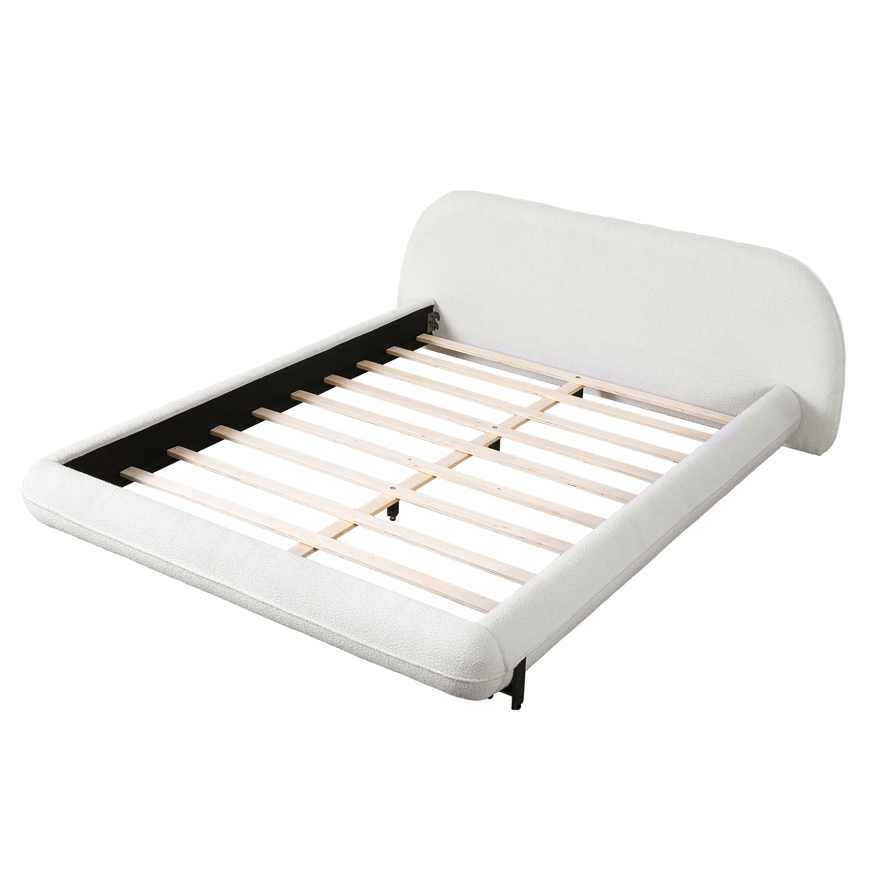 Queen Size Upholstered Bed Frame with Boucle Fabric and Steel Legs