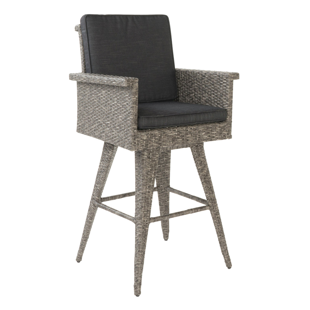 30" Outdoor Wicker Swivel Barstool with Water Resistant Cushion