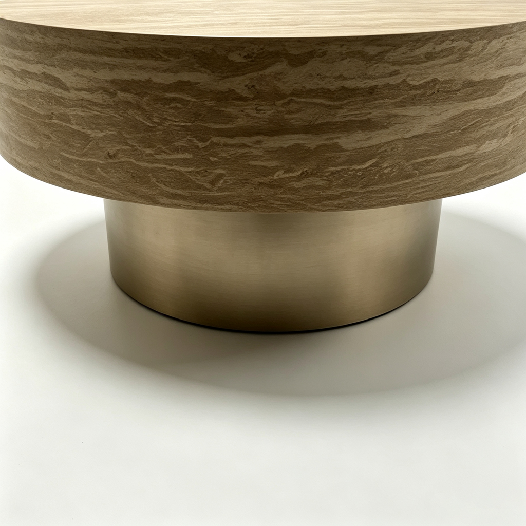 31.88 Inch Round Travertine Coffee Table