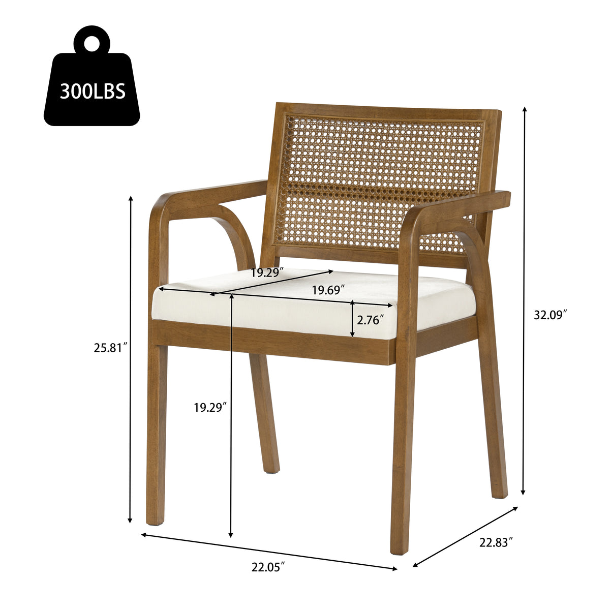 Mid-Century Modern Dining Chairs Set of 2, Upholstered Wood Frame Dining Chairs with