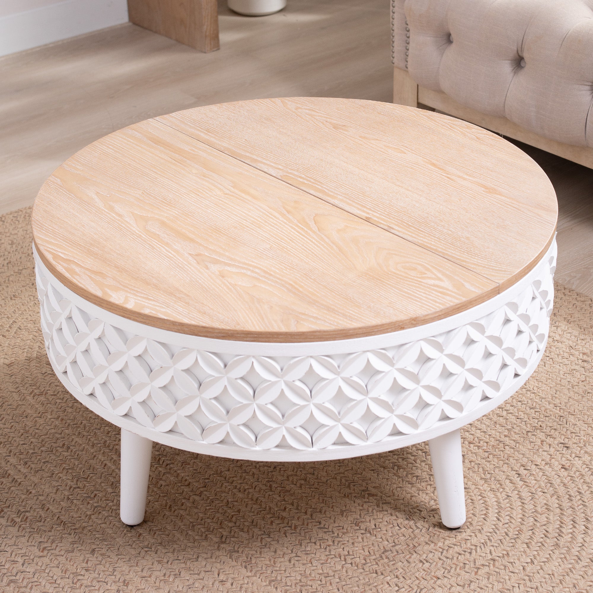 Round Coffee Table with Storage – 31.5" Lift-Top Accent Table