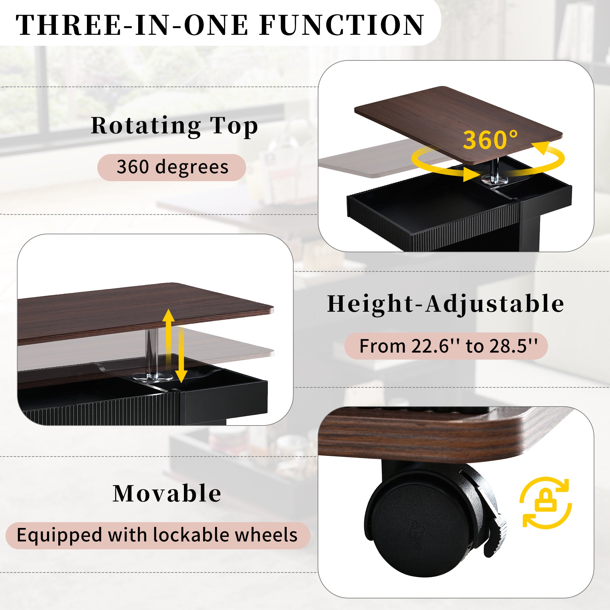 U-Can Adjustable End Table with Wheels