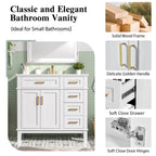 36-Inch White Modern Bathroom Vanity with Ceramic Sink
