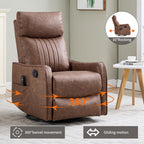 Brown Heat Massage Manual Recliner Chair with Rocker and Swivel
