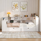 Wood Full Size Platform Bed with Storage Shelves and Charging Station